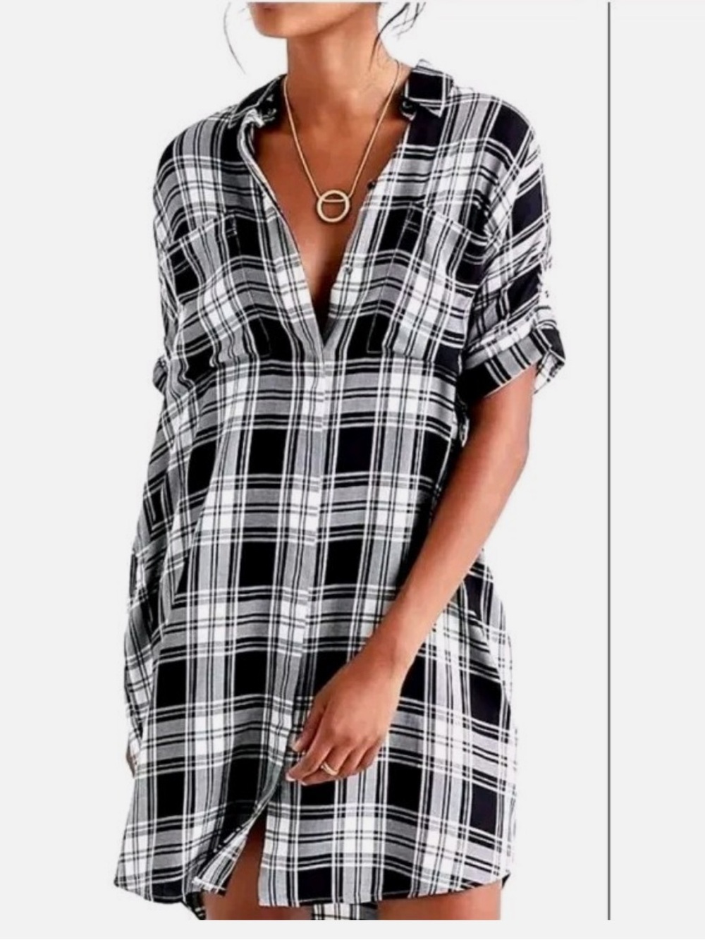 MADEWELL Plaid Courier Shirtdress Short Sleeve Button down